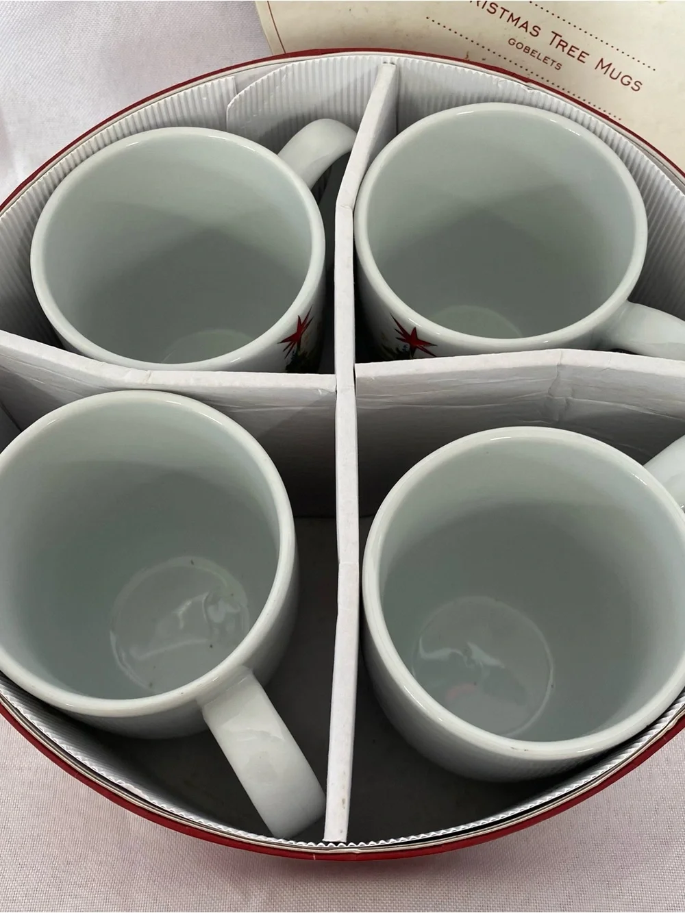 Pottery Barn Holiday Cheer Christmas Tree All is Bright All is Calm Mug Set Of 4